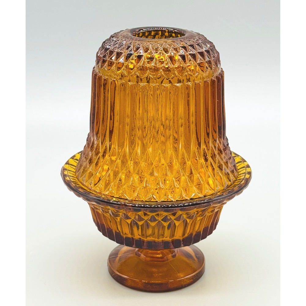 Indiana Glass Fairy Lamp Amber Diamond Point Vintage Votive Candle Holder - Picture 3 of 8